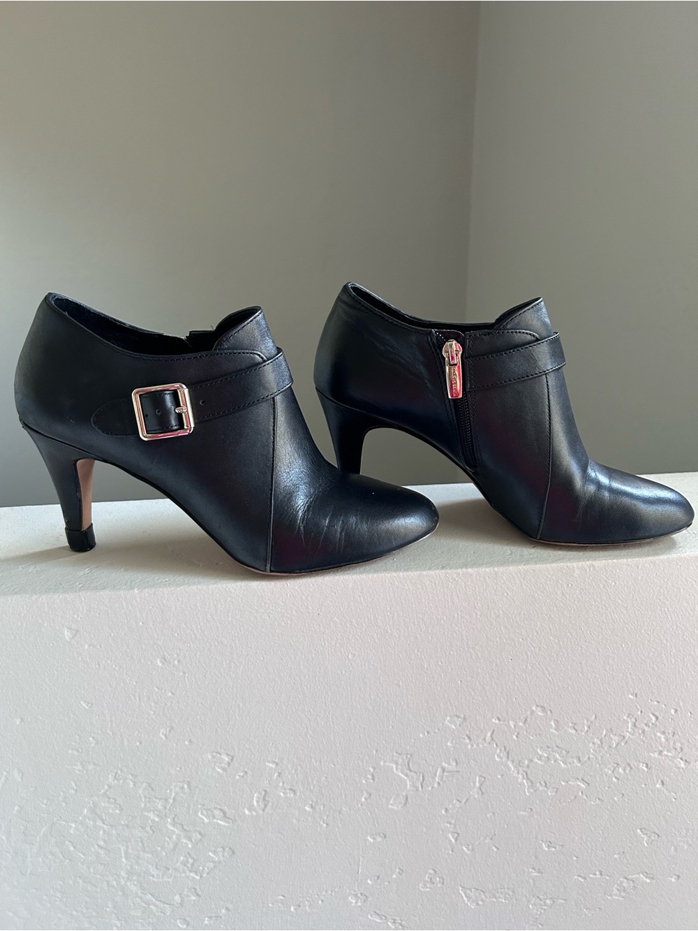 Vince Camuto Black Leather Heeled Ankle Booties with Buckle